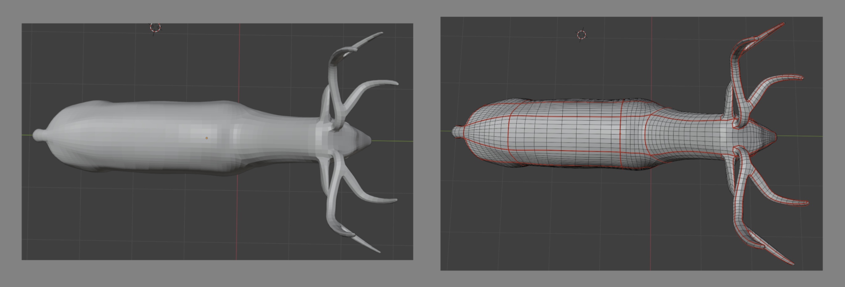 Front and back of model Uta's Hands, left with base material, right showing typology