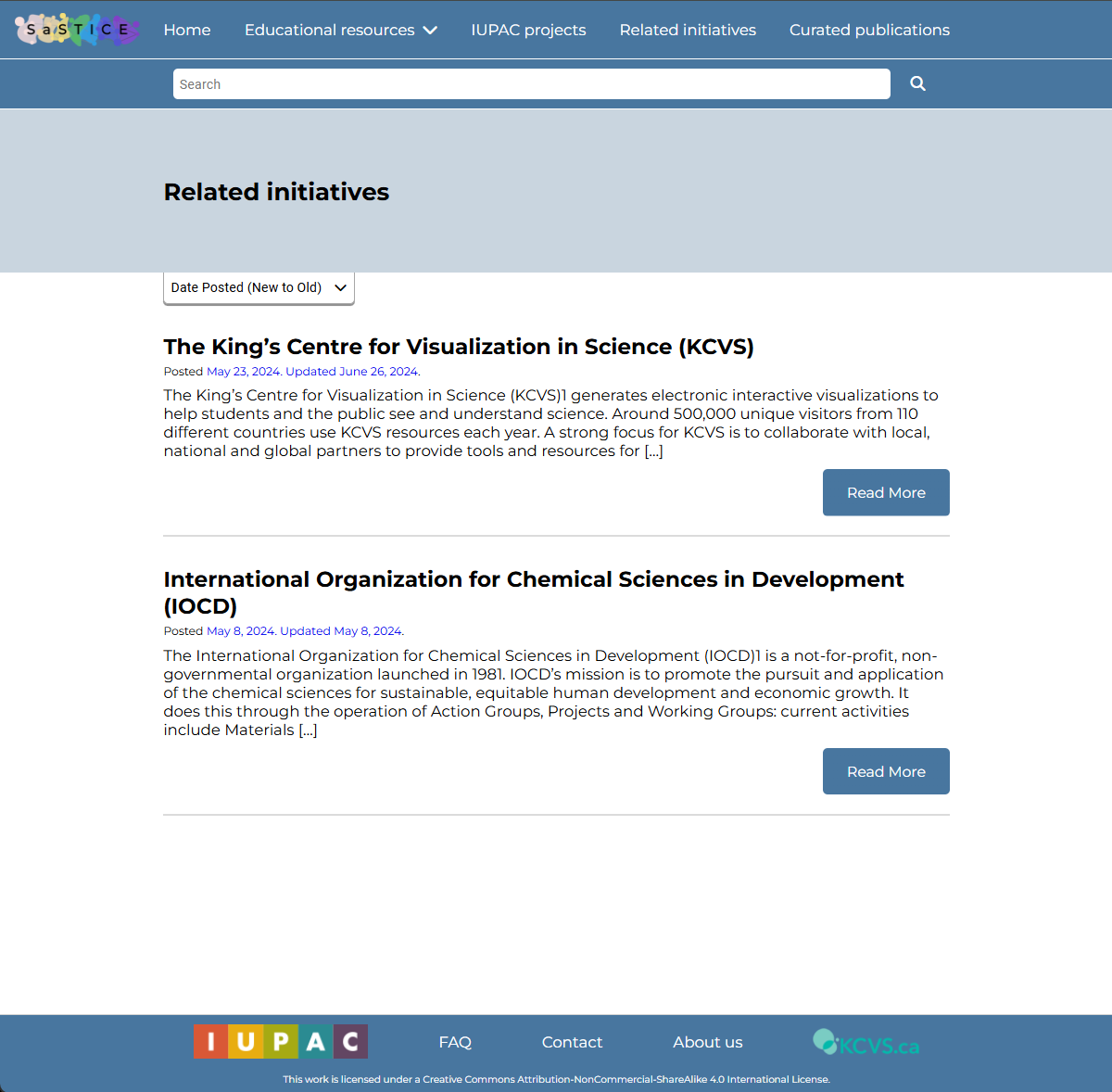 A Screenshot of one of the resource pages of the SaSTICE Website