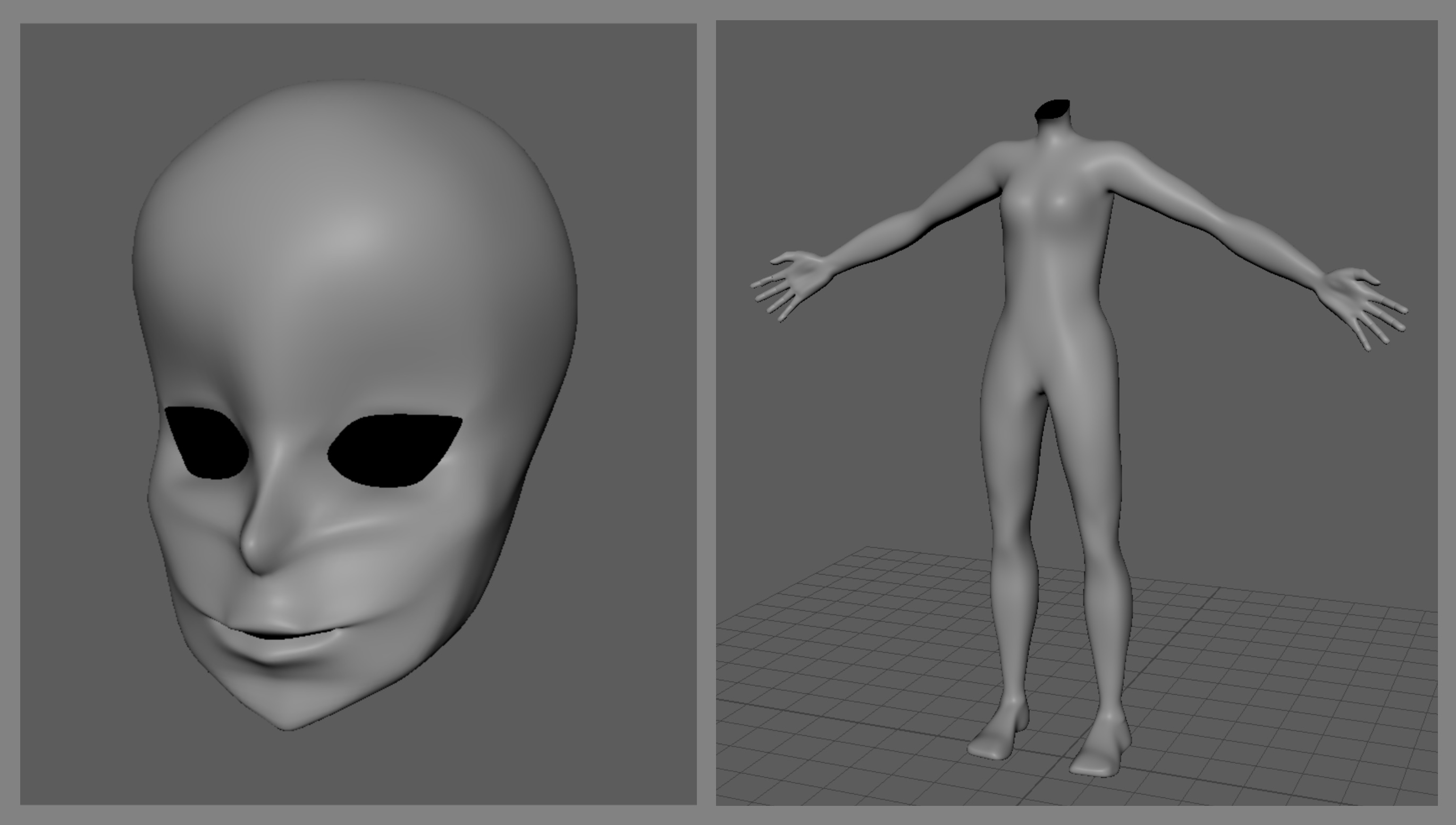 Front and back of model Uta's Hands, left with base material, right showing typology