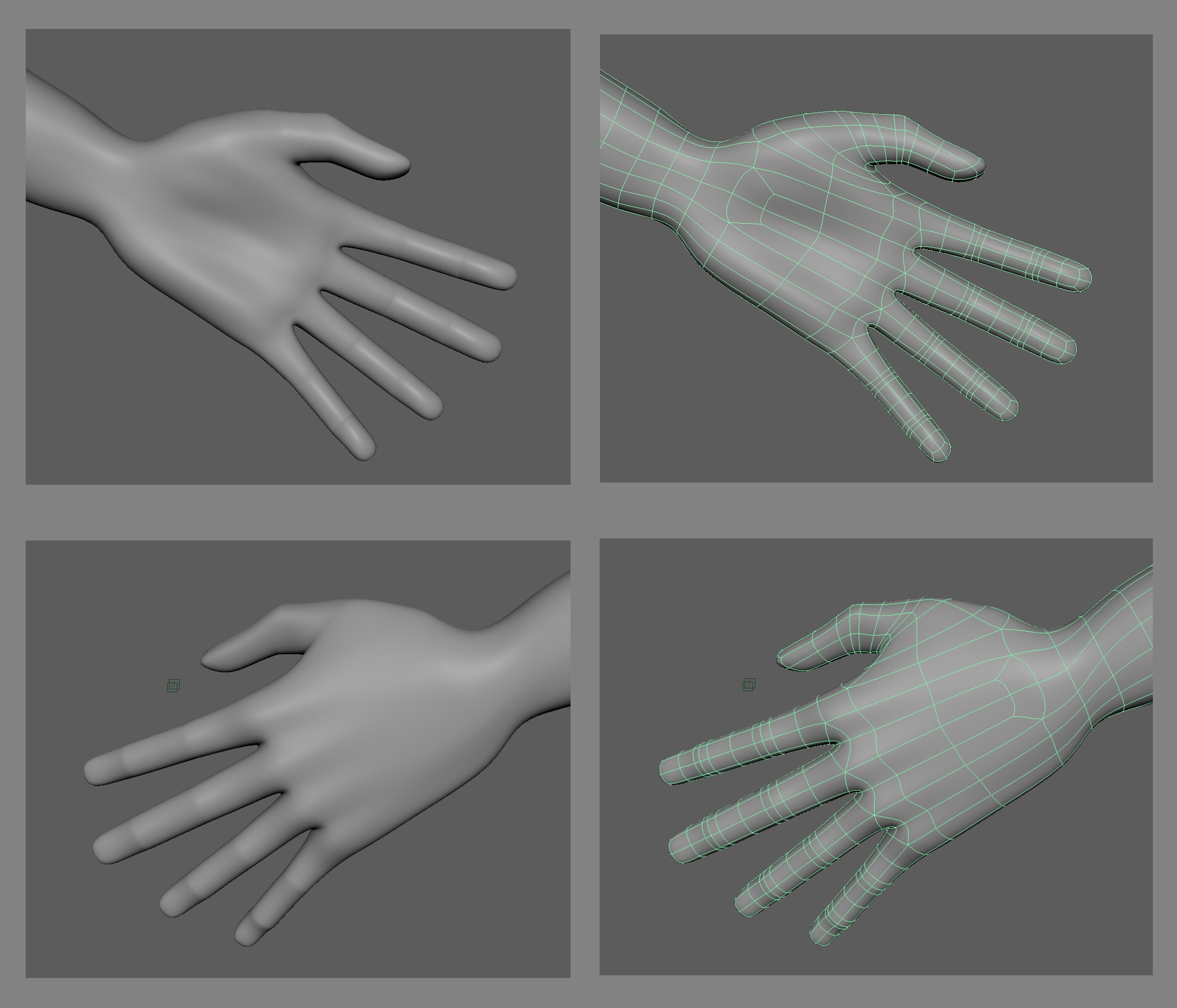 Front and back of model Uta's Hands, left with base material, right showing typology